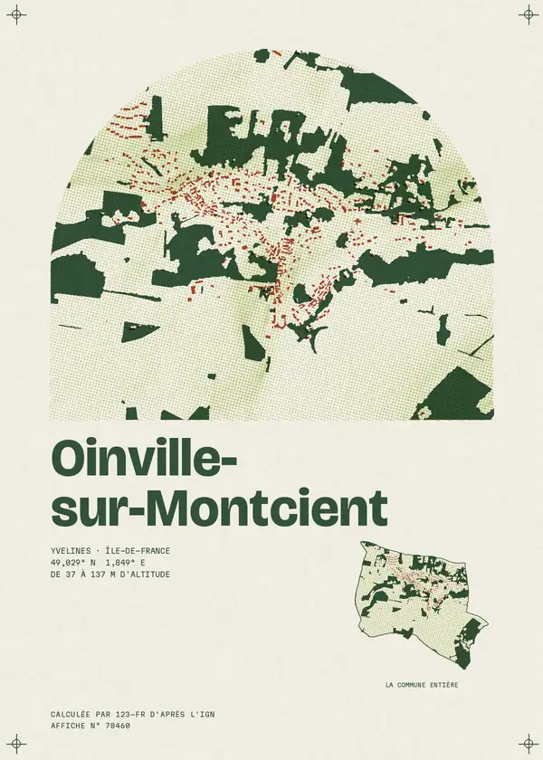 Affiche de Oinville-sur-Montcient, calculée par 123-fr d'après l'IGN