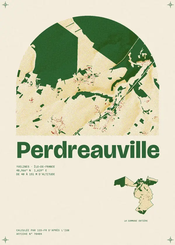 Affiche de Perdreauville, calculée par 123-fr d'après l'IGN