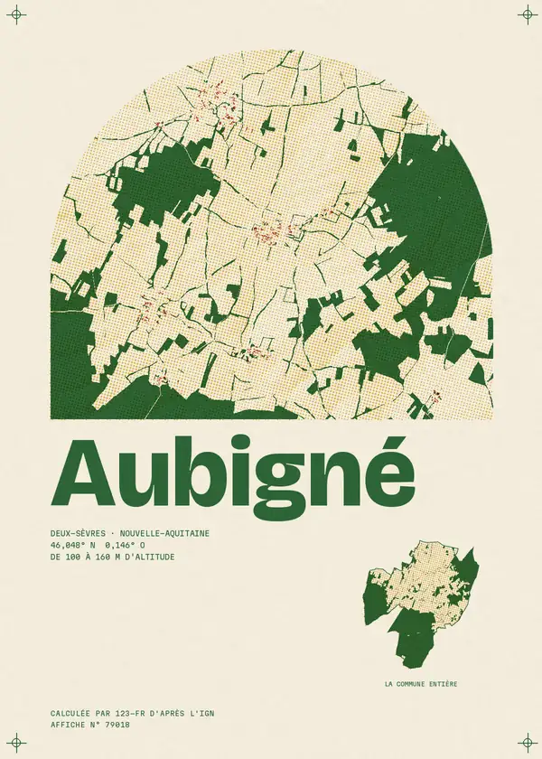 Affiche de Aubigné, calculée par 123-fr d'après l'IGN