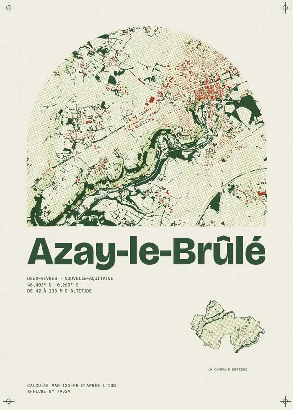 Affiche de Azay-le-Brûlé, calculée par 123-fr d'après l'IGN