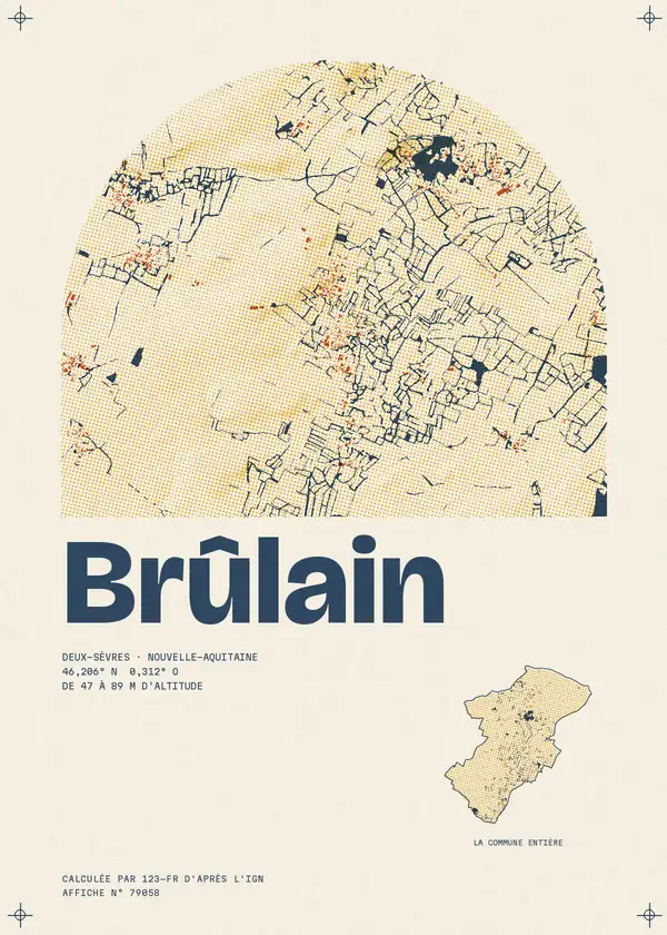 Affiche de Brûlain, calculée par 123-fr d'après l'IGN