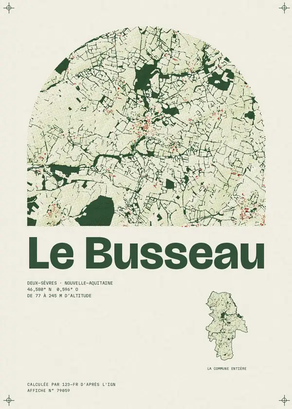 Affiche de Le Busseau, calculée par 123-fr d'après l'IGN