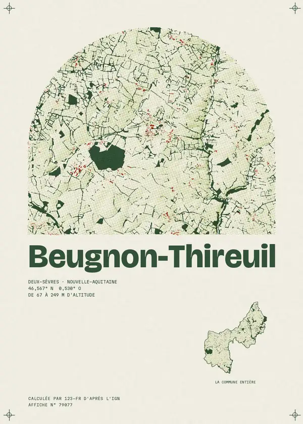 Affiche de Beugnon-Thireuil, calculée par 123-fr d'après l'IGN