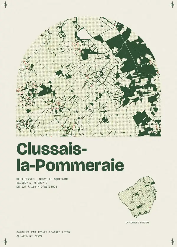 Affiche de Clussais-la-Pommeraie, calculée par 123-fr d'après l'IGN