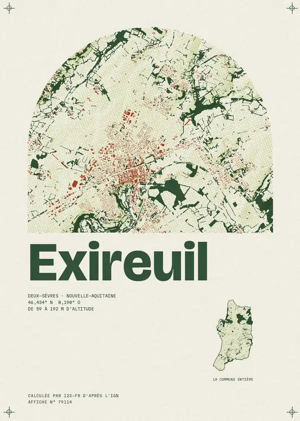 Affiche de Exireuil, calculée par 123-fr d'après l'IGN