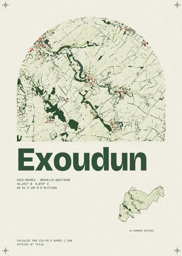 Affiche de Exoudun, calculée par 123-fr d'après l'IGN