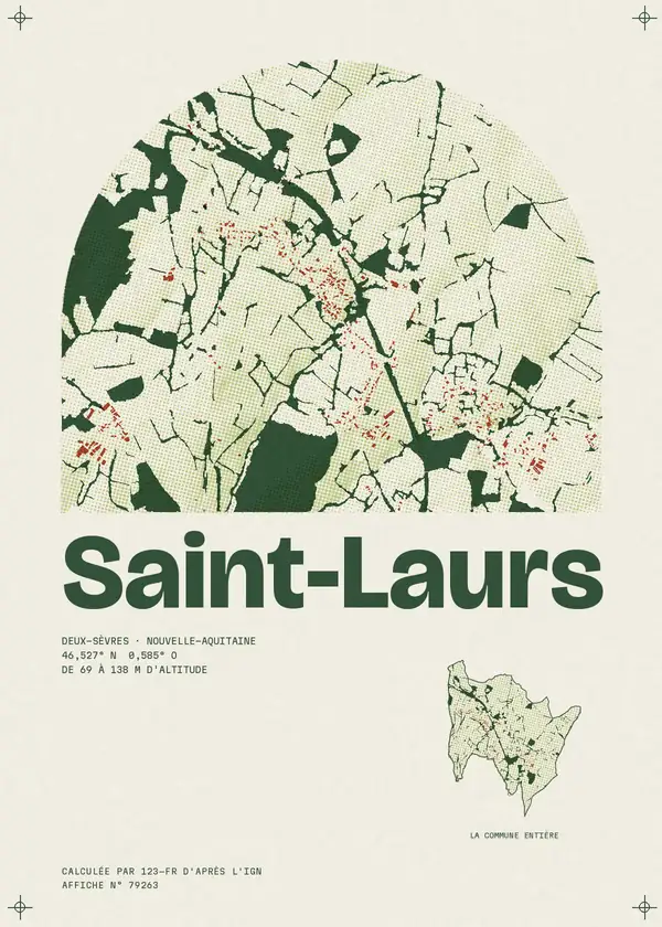 Affiche de Saint-Laurs, calculée par 123-fr d'après l'IGN