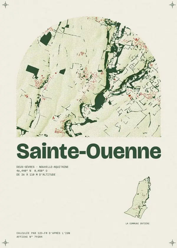 Affiche de Sainte-Ouenne, calculée par 123-fr d'après l'IGN