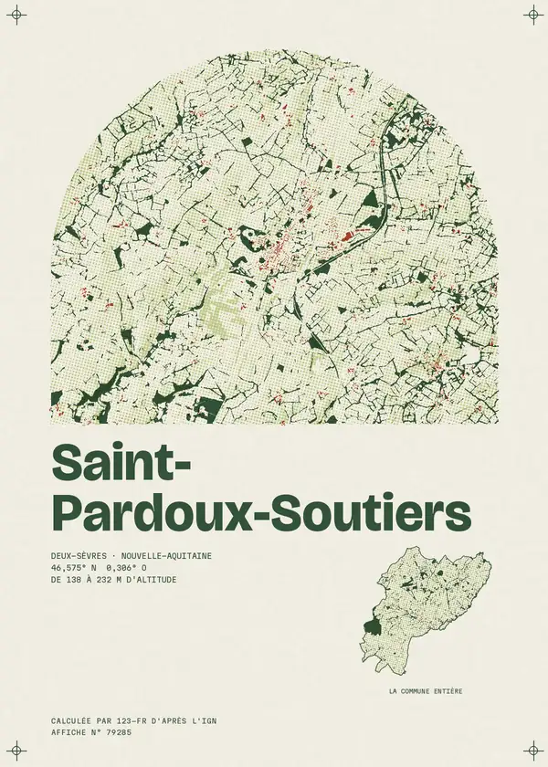 Affiche de Saint-Pardoux-Soutiers, calculée par 123-fr d'après l'IGN