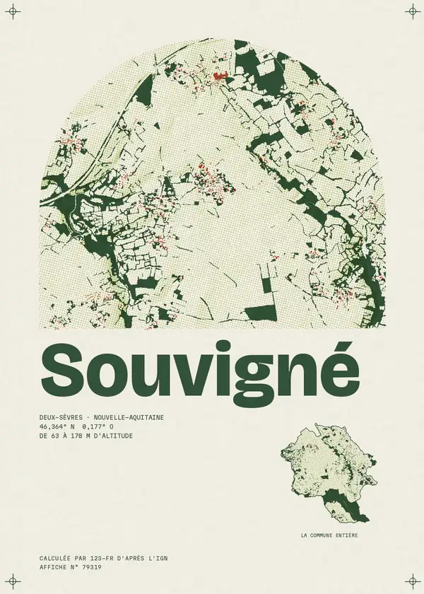 Affiche de Souvigné, calculée par 123-fr d'après l'IGN