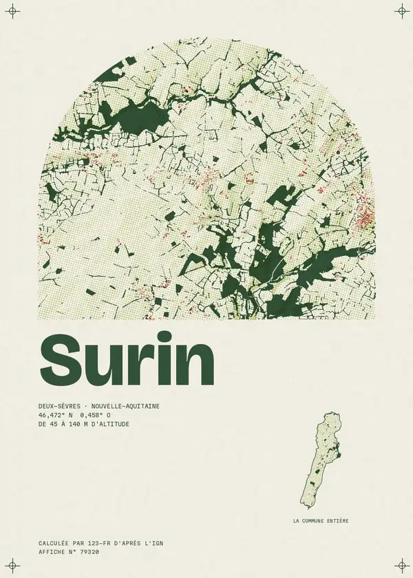 Affiche de Surin, calculée par 123-fr d'après l'IGN