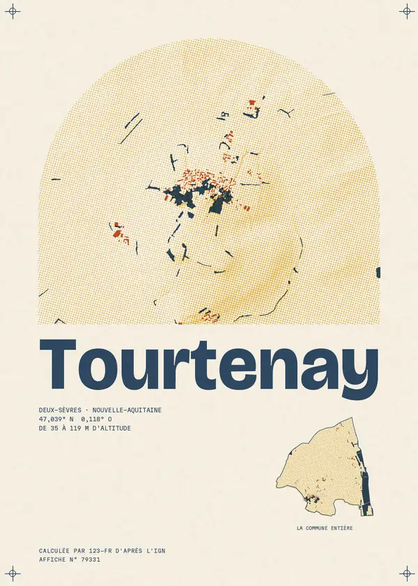 Affiche de Tourtenay, calculée par 123-fr d'après l'IGN