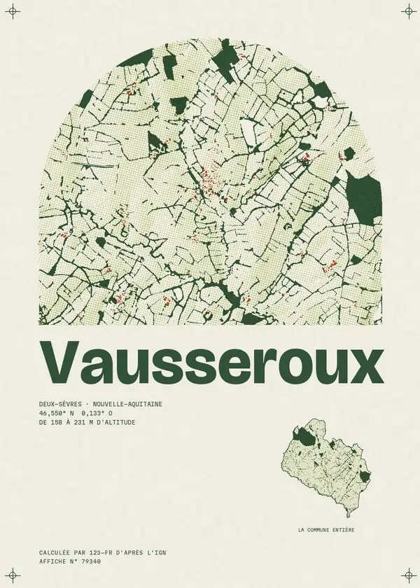 Affiche de Vausseroux, calculée par 123-fr d'après l'IGN