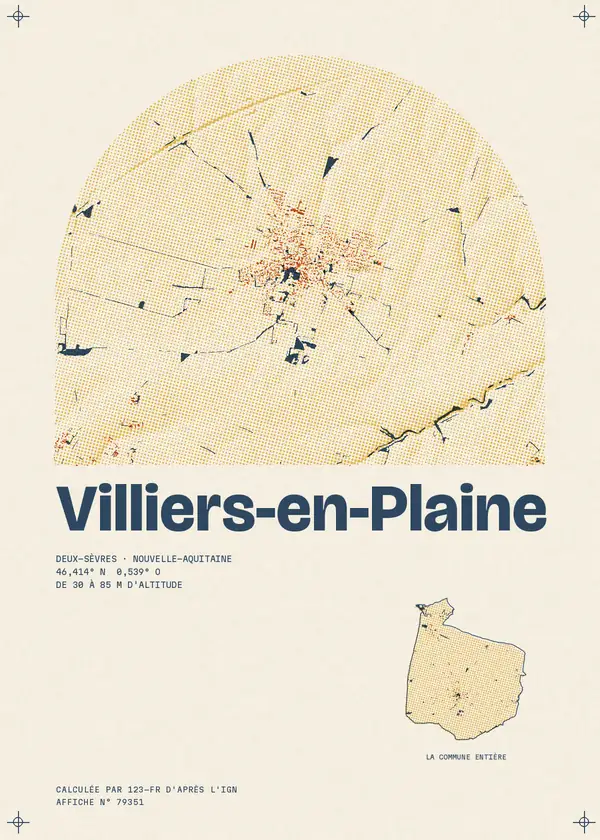 Affiche de Villiers-en-Plaine, calculée d'après l'IGN