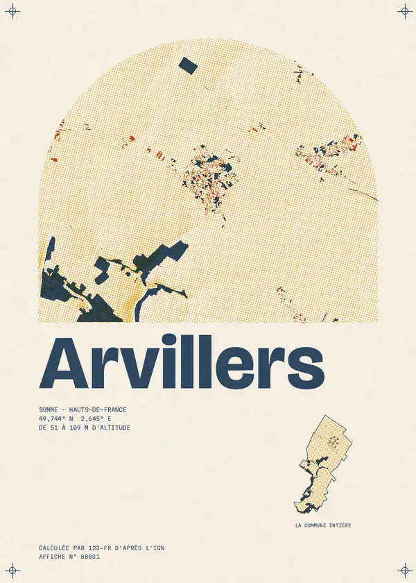 Affiche de Arvillers, calculée par 123-fr d'après l'IGN