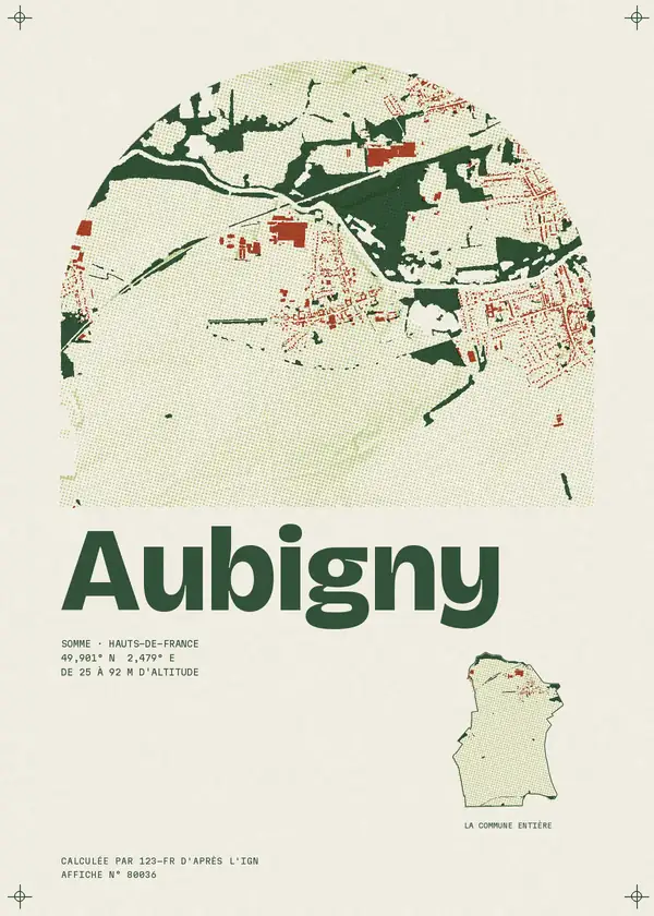 Affiche de Aubigny, calculée par 123-fr d'après l'IGN