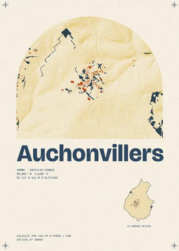 Affiche de Auchonvillers, calculée par 123-fr d'après l'IGN