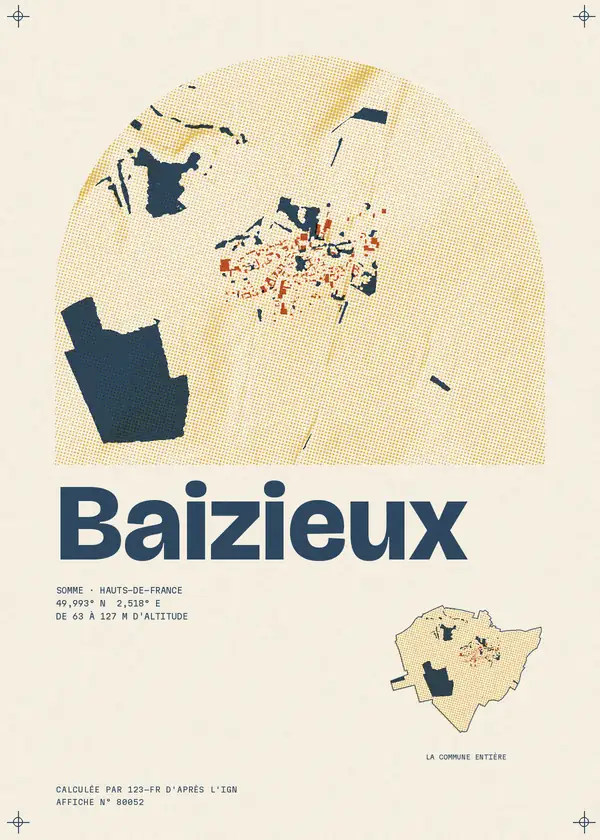 Affiche de Baizieux, calculée par 123-fr d'après l'IGN