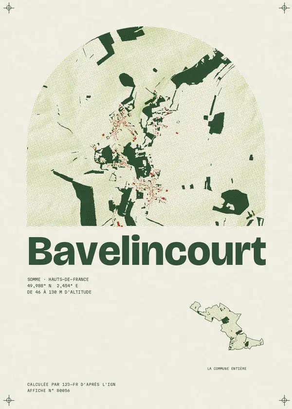 Affiche de Bavelincourt, calculée par 123-fr d'après l'IGN