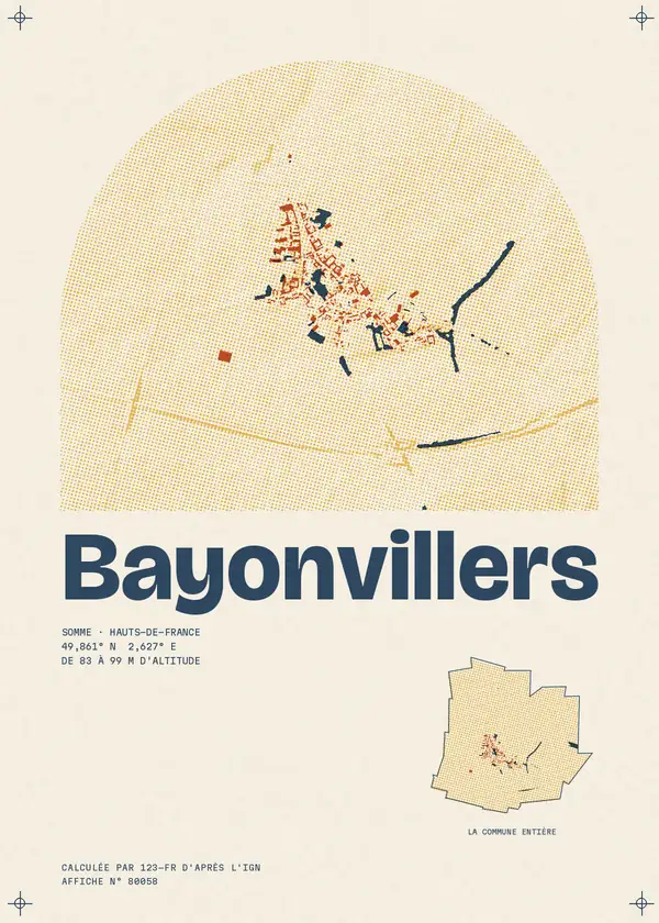 Affiche de Bayonvillers, calculée par 123-fr d'après l'IGN