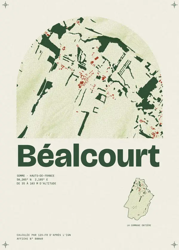 Affiche de Béalcourt, calculée par 123-fr d'après l'IGN