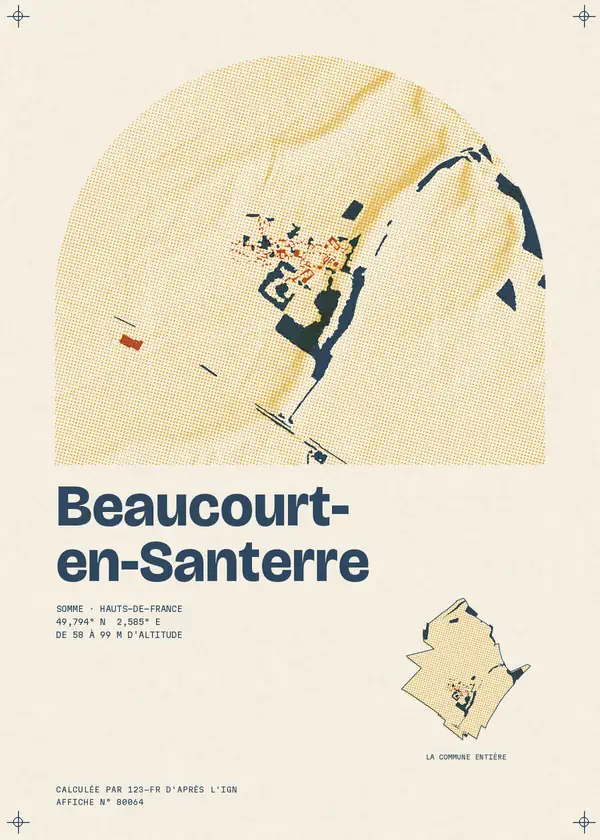 Affiche de Beaucourt-en-Santerre, calculée par 123-fr d'après l'IGN
