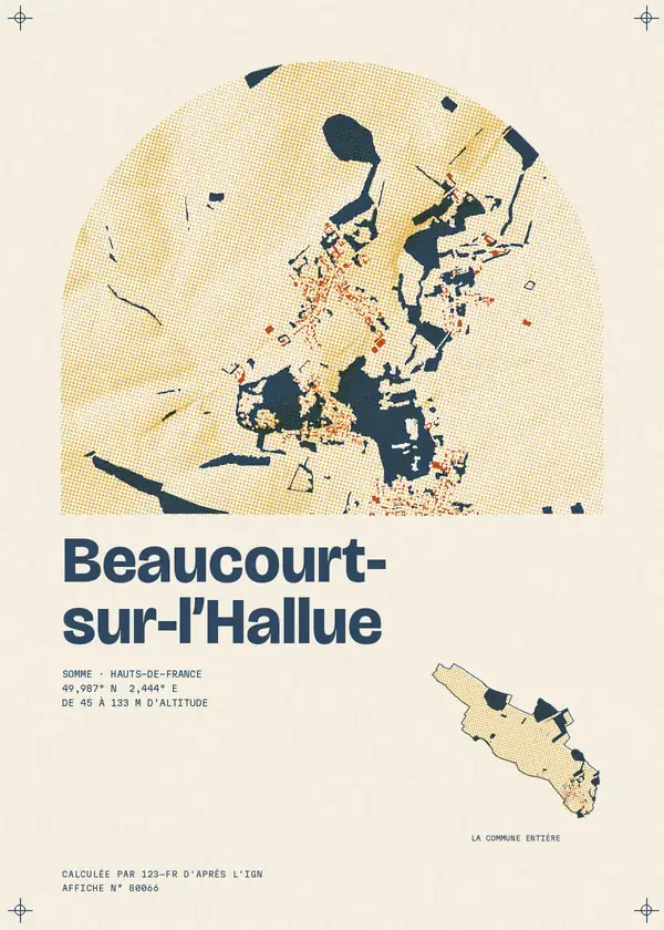 Affiche de Beaucourt-sur-l'Hallue, calculée par 123-fr d'après l'IGN