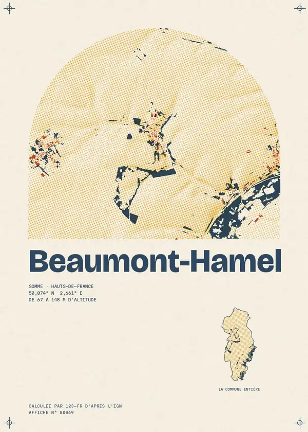 Affiche de Beaumont-Hamel, calculée par 123-fr d'après l'IGN