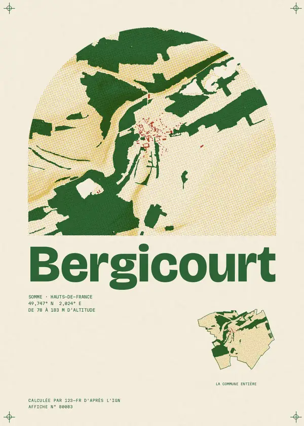 Affiche de Bergicourt, calculée par 123-fr d'après l'IGN