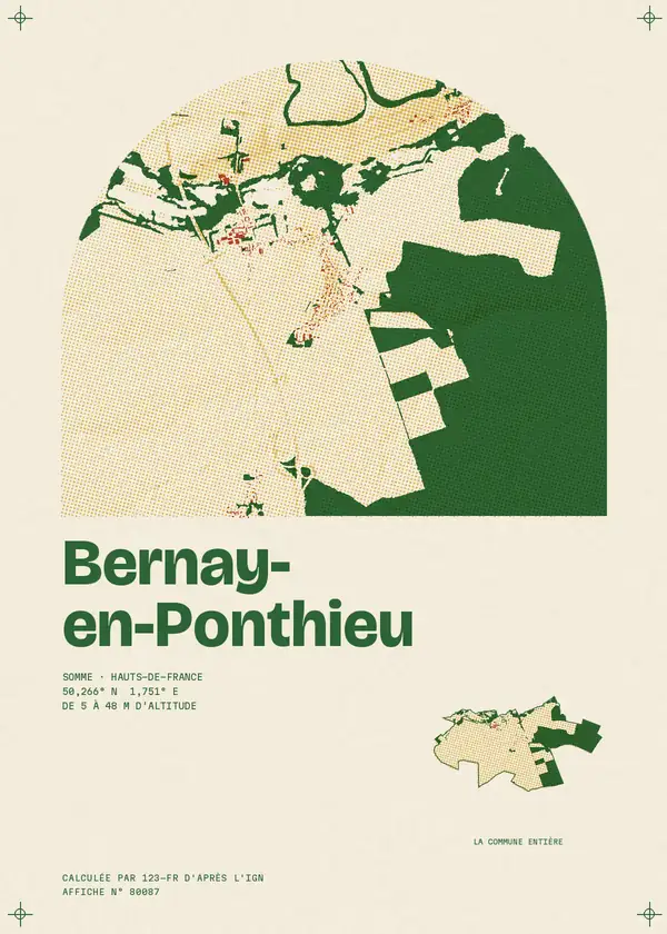 Affiche de Bernay-en-Ponthieu, calculée par 123-fr d'après l'IGN
