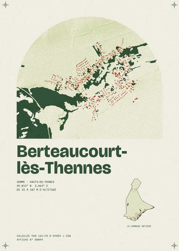 Affiche de Berteaucourt-lès-Thennes, calculée par 123-fr d'après l'IGN