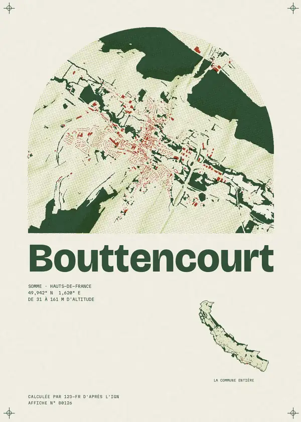 Affiche de Bouttencourt, calculée par 123-fr d'après l'IGN