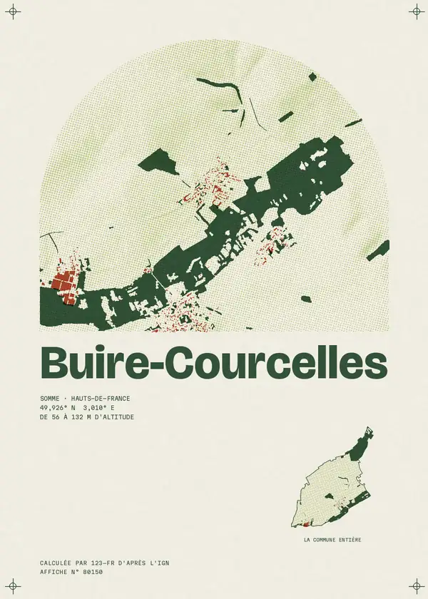 Affiche de Buire-Courcelles, calculée par 123-fr d'après l'IGN