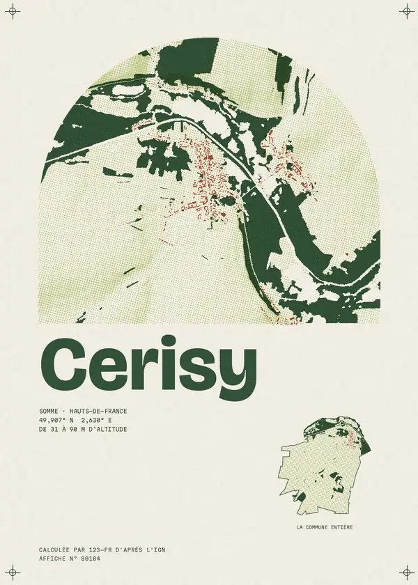 Affiche de Cerisy, calculée par 123-fr d'après l'IGN