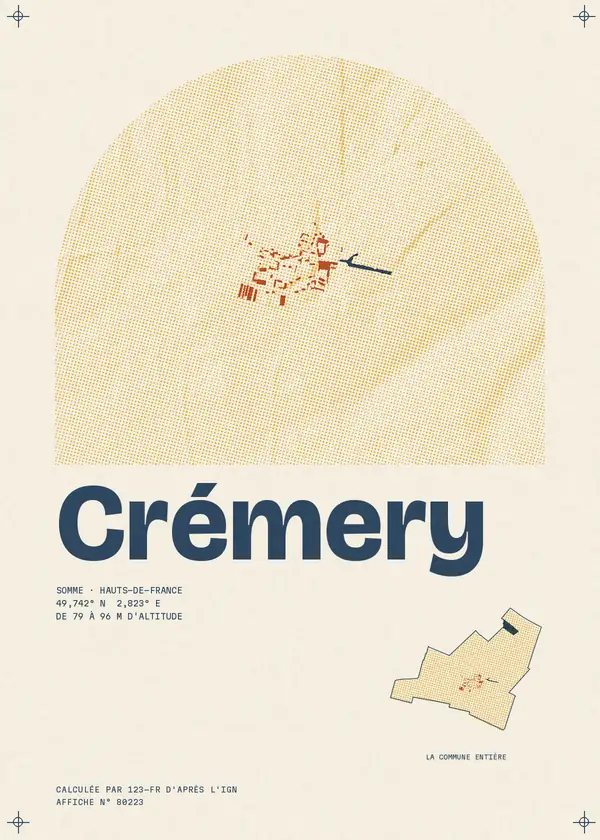 Affiche de Crémery, calculée par 123-fr d'après l'IGN