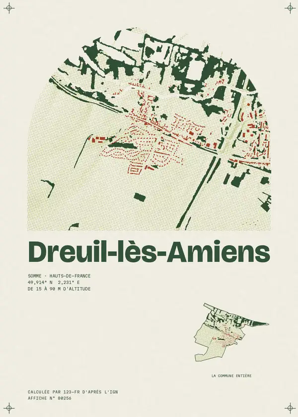 Affiche de Dreuil-lès-Amiens, calculée par 123-fr d'après l'IGN
