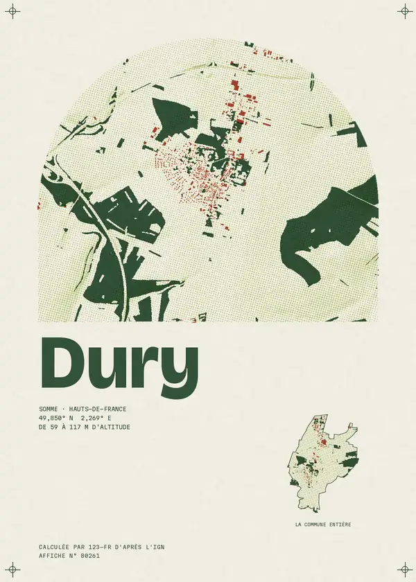 Affiche de Dury, calculée par 123-fr d'après l'IGN