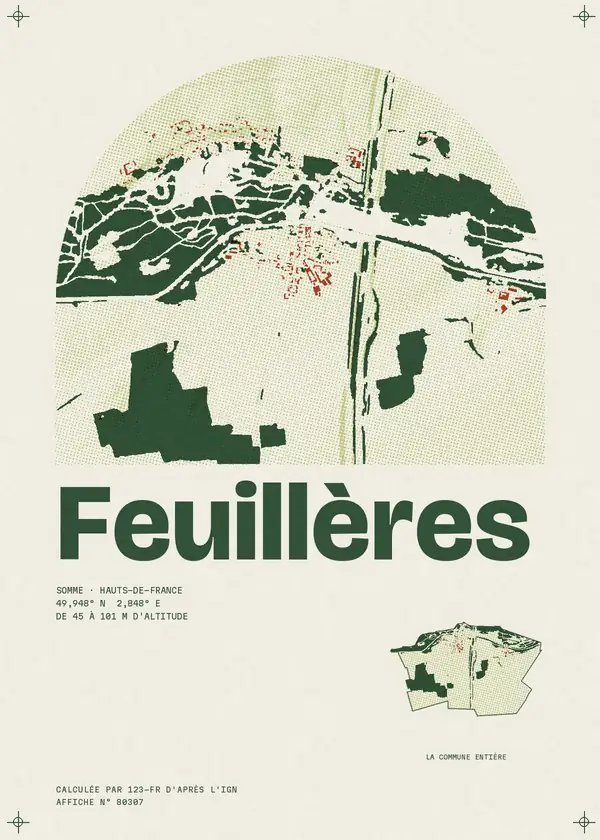 Affiche de Feuillères, calculée par 123-fr d'après l'IGN