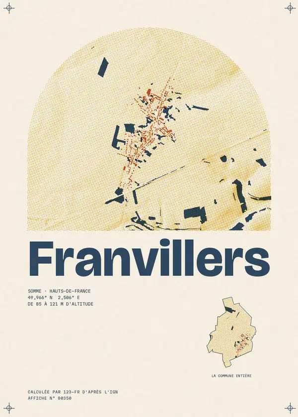 Affiche de Franvillers, calculée par 123-fr d'après l'IGN