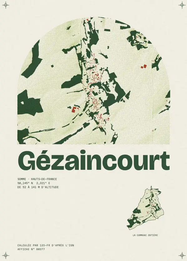 Affiche de Gézaincourt, calculée par 123-fr d'après l'IGN