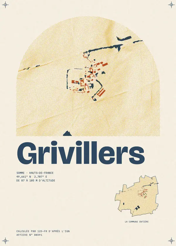 Affiche de Grivillers, calculée par 123-fr d'après l'IGN