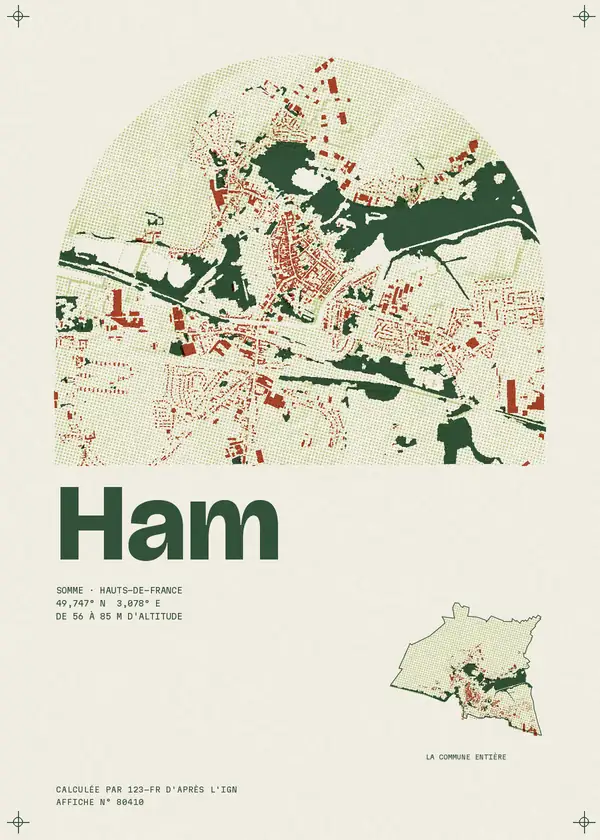Affiche de Ham, calculée par 123-fr d'après l'IGN