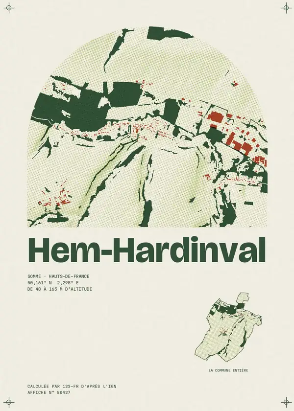 Affiche de Hem-Hardinval, calculée par 123-fr d'après l'IGN