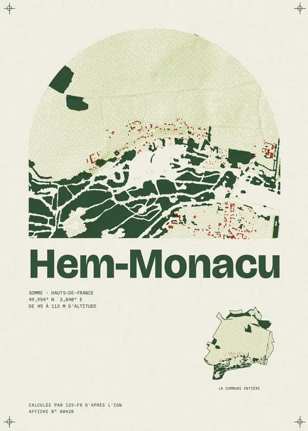 Affiche de Hem-Monacu, calculée par 123-fr d'après l'IGN
