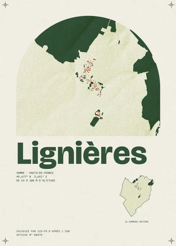 Affiche de Lignières, calculée par 123-fr d'après l'IGN