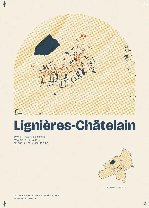 Affiche de Lignières-Châtelain, calculée par 123-fr d'après l'IGN