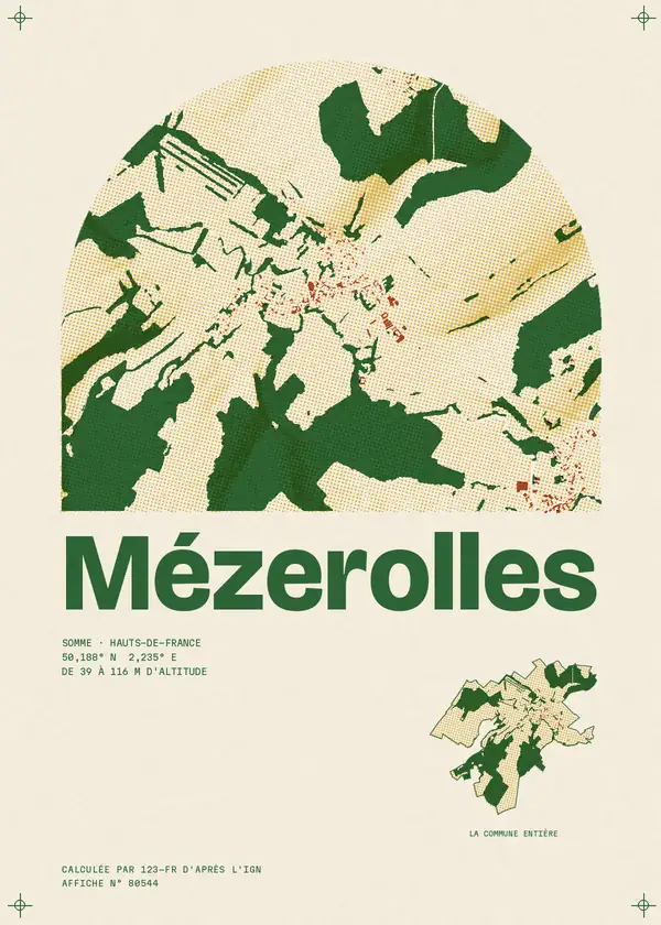 Affiche de Mézerolles, calculée par 123-fr d'après l'IGN