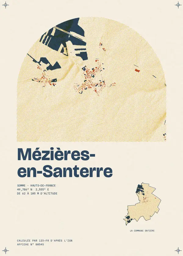 Affiche de Mézières-en-Santerre, calculée par 123-fr d'après l'IGN