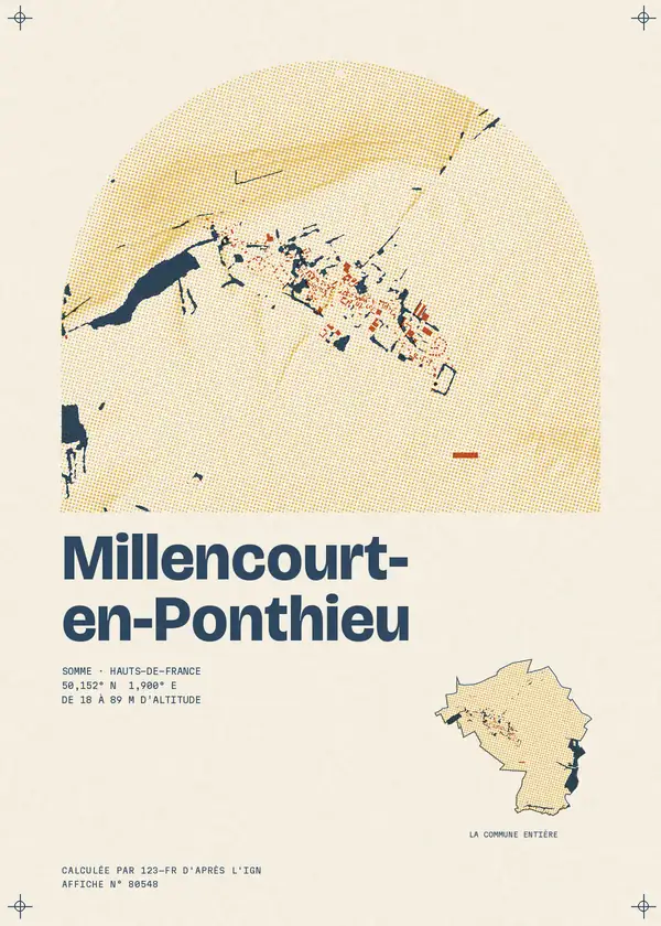 Affiche de Millencourt-en-Ponthieu, calculée par 123-fr d'après l'IGN