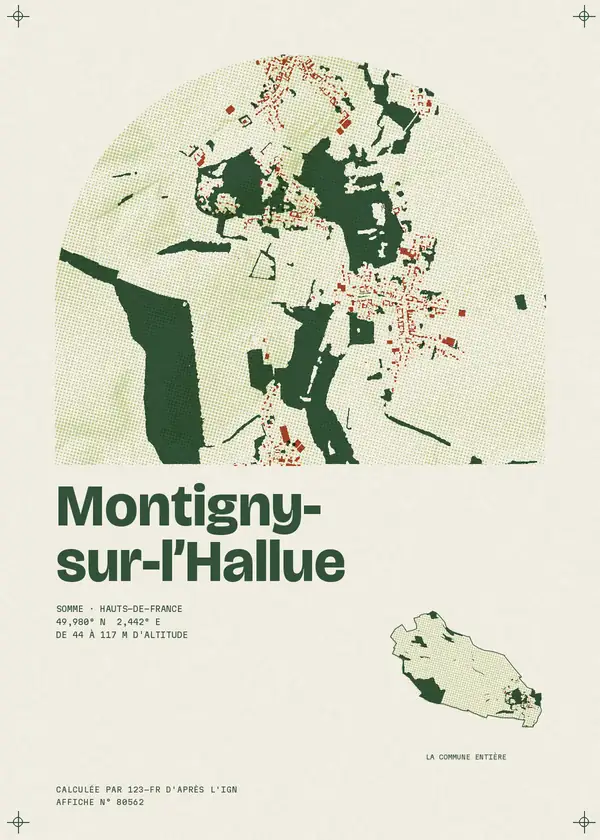 Affiche de Montigny-sur-l'Hallue, calculée par 123-fr d'après l'IGN